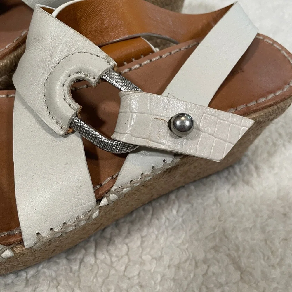 Rag & Bone August Espadrille Sandal Platform Off White Leather Wedge 38.5 US 8.5